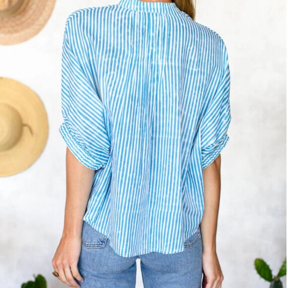 Emerson Fry MANDARIN COLLAR TOP - SUNDAY STRIPE BLUESY ORGANIC - onesize - Picture 4 of 8